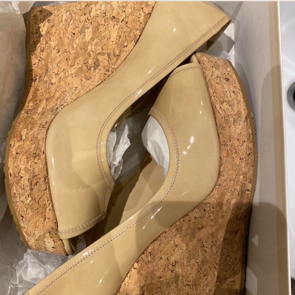 Beige Platform Wedge Shoes